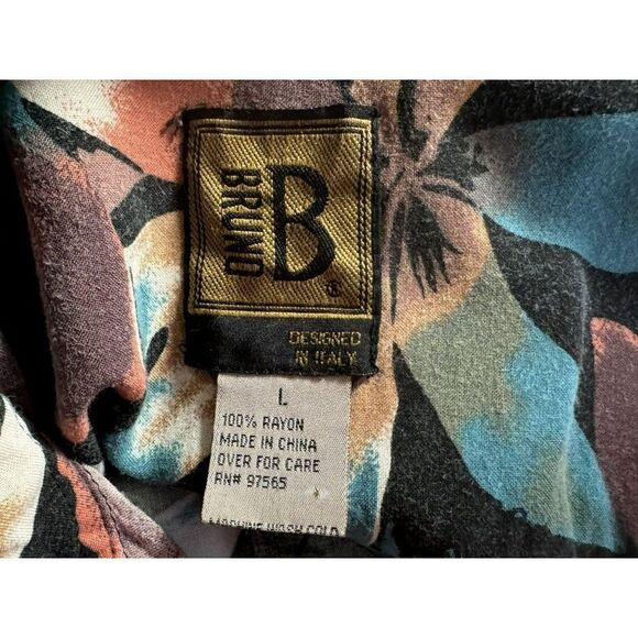 Bruno Mens Tropical Floral Hawaiian Short Sleeve Shirt Teal Multi Sz L Aloha - Picture 4 of 4